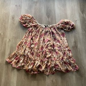 en saison lissandra pink floral print off the shoulder mini babydoll dress small